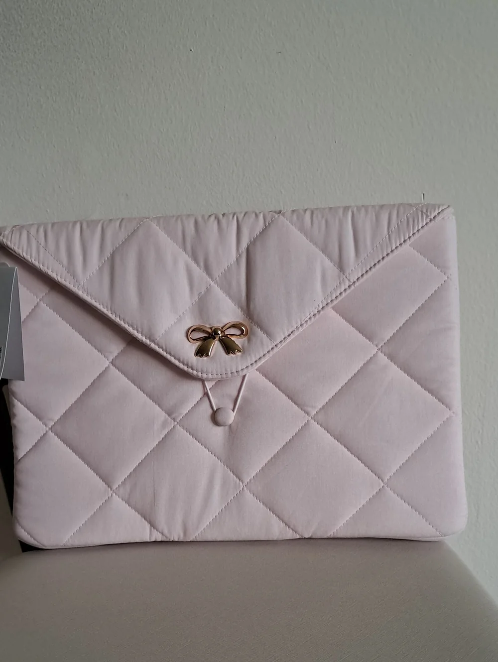 heyday Quilted Pink Laptop Sleeve with Gold Bow Accent